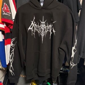 Black Graphic Hoodie Sweatshirt with White Silver Flame Logo